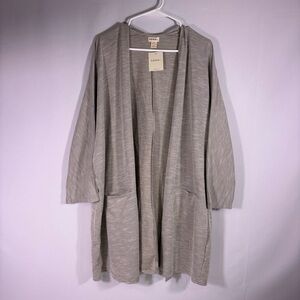 NWT DONNI. Taupe Ribbed Textured Lightweight Open-Front Cardigan One Size